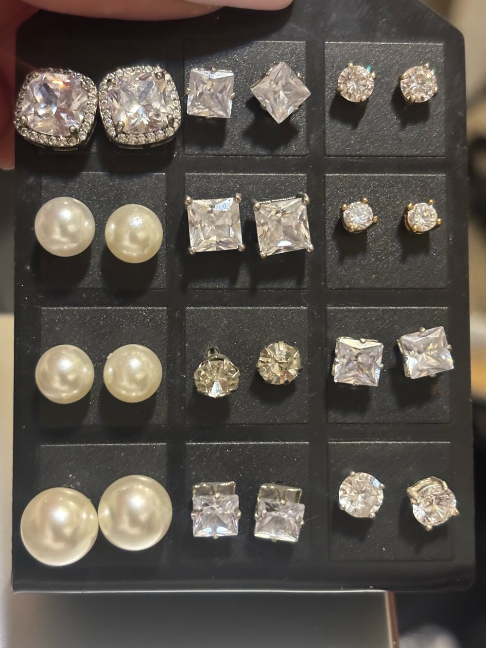 Classic Pearl and Silver Stud Earring Set - 12 pairs